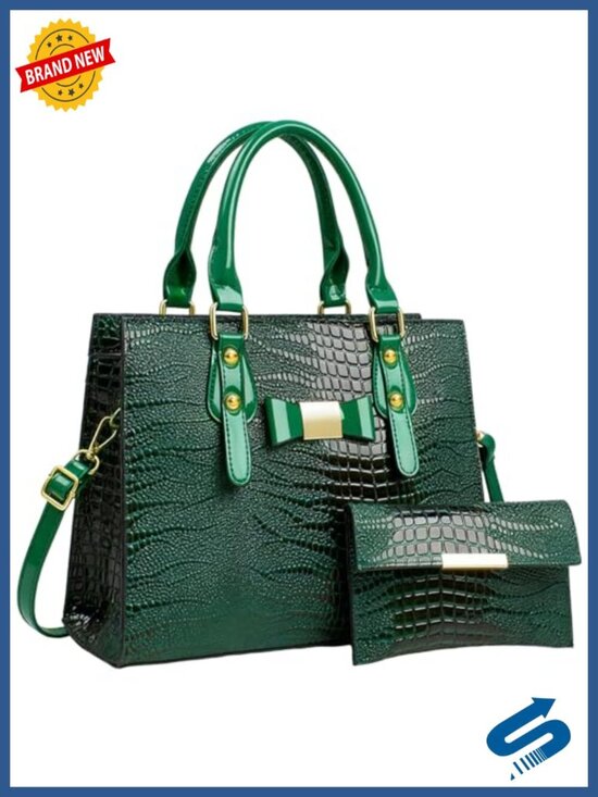 Handbags - PU Leather Top Handle Satchel Bow Handbag Set with Wallet
